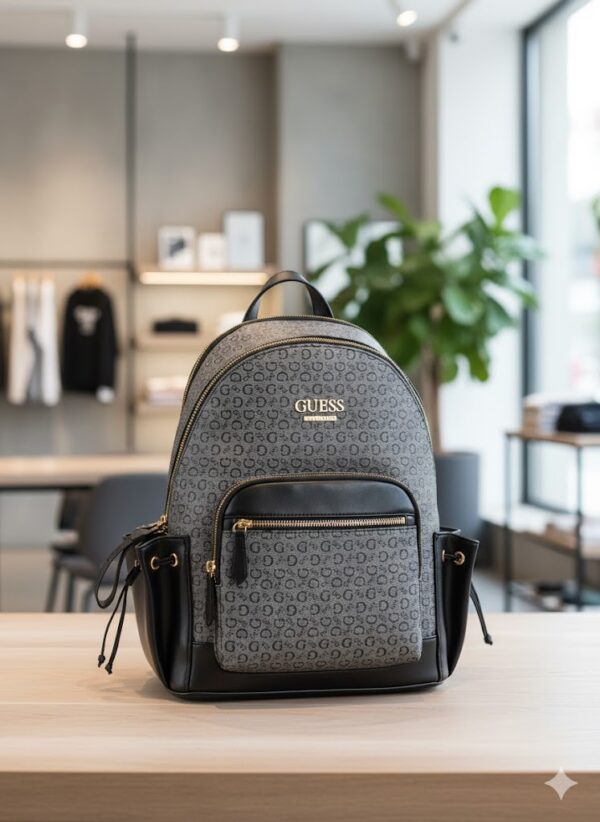 Guess Monogram Backpack with Front Zip Pocket