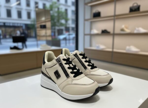 DKNY Women’s Beige Wedge Sneakers with Black Details