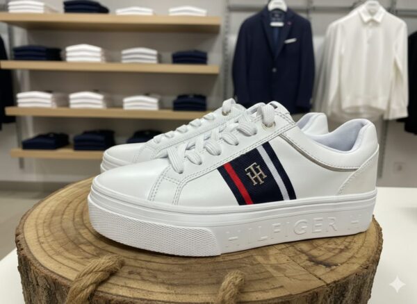 White Platform Sneakers with Iconic Stripe